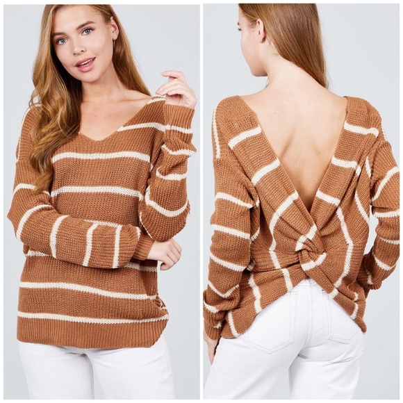 Active USA Sweaters - FEW LEFT❗Caramel Ivory Striped Back Twist Sweater